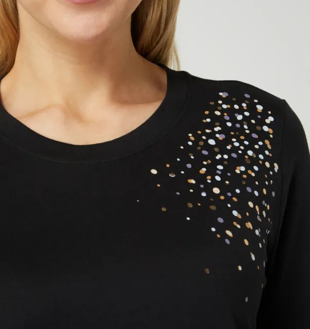 black shirt top with multicolor dots for girls and women