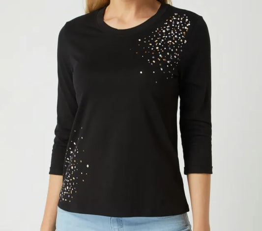 black shirt top with multicolor dots for girls and women