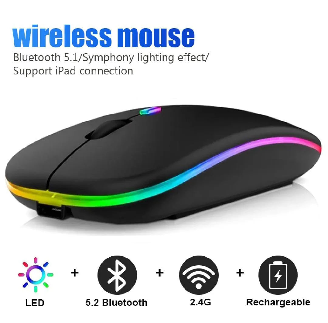 Rechargeable Bluetooth Wireless Dual Mode RGB Silent Click Mouse