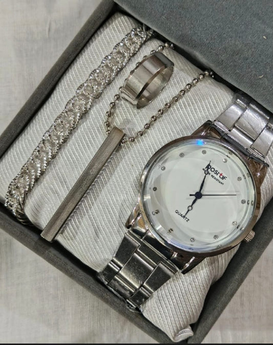 business steel straps round dial wrist