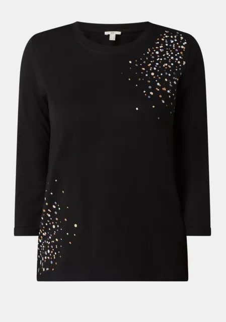 black shirt top with multicolor dots for girls and women