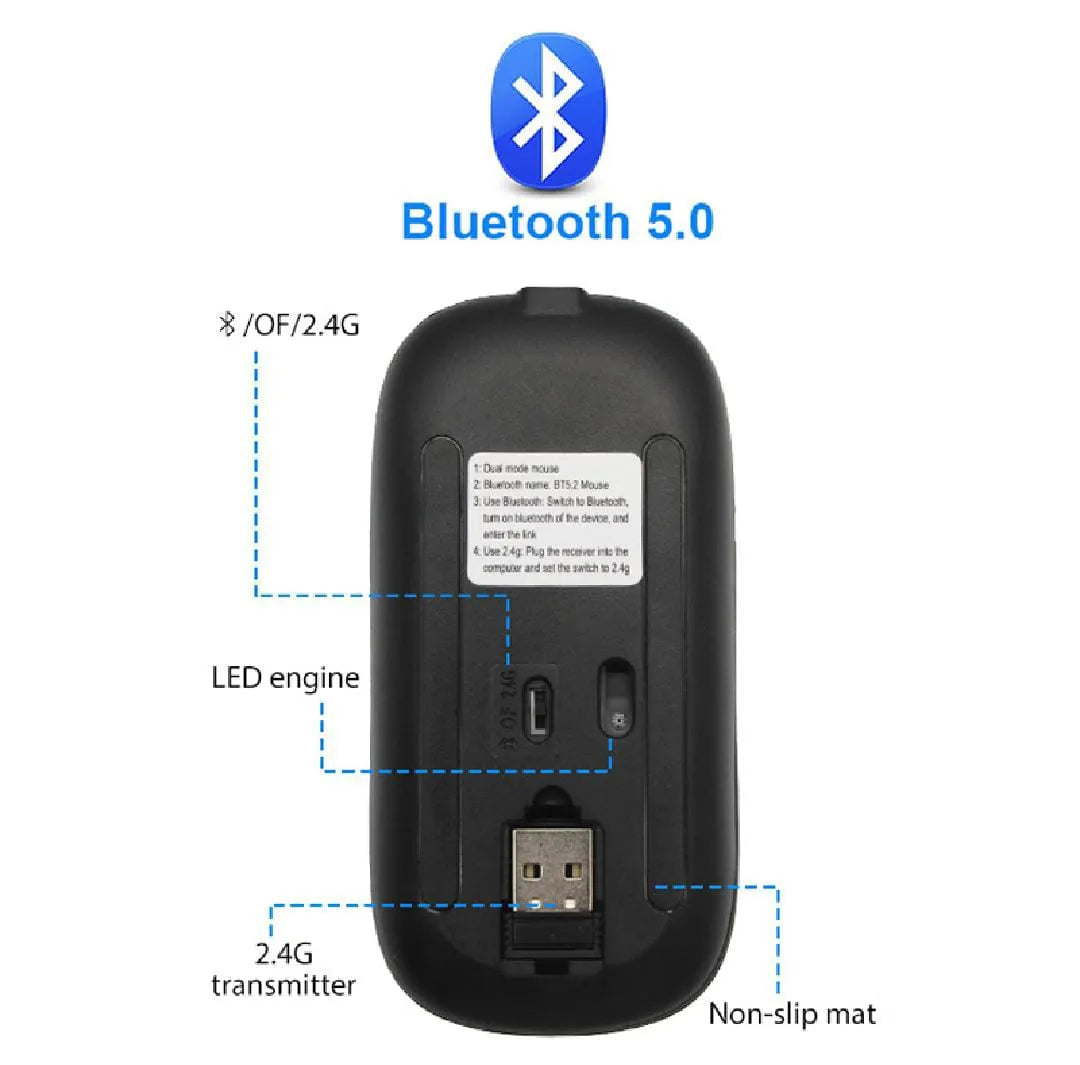 Rechargeable Bluetooth Wireless Dual Mode RGB Silent Click Mouse